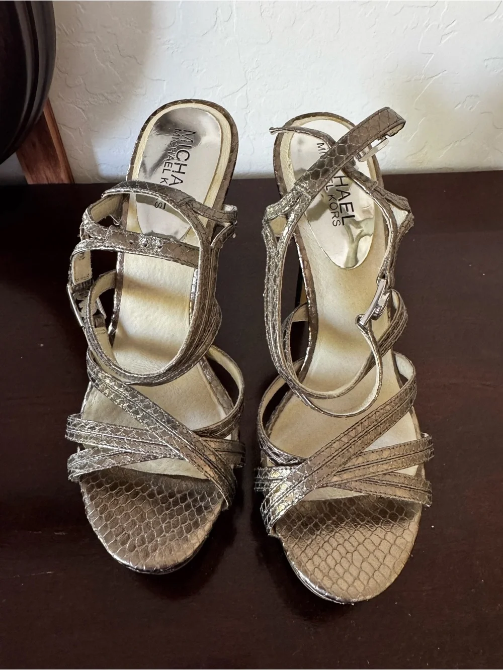 Michael Kors Metallic Taupe Strappy High-Heel Sandals